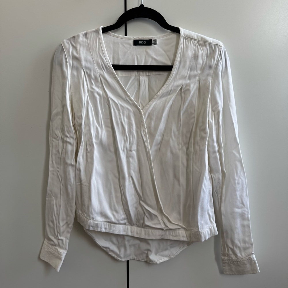 BDG White Wrap Draped Blouse XS